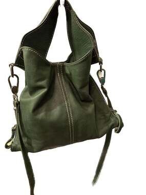 Borse in Pelle Green Italian Leather Hobo Shoulder Bag with Side Zippers